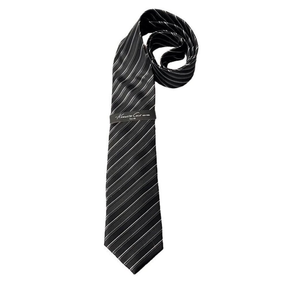 Kenneth Cole New York Slim Black & White Striped Silk Tie